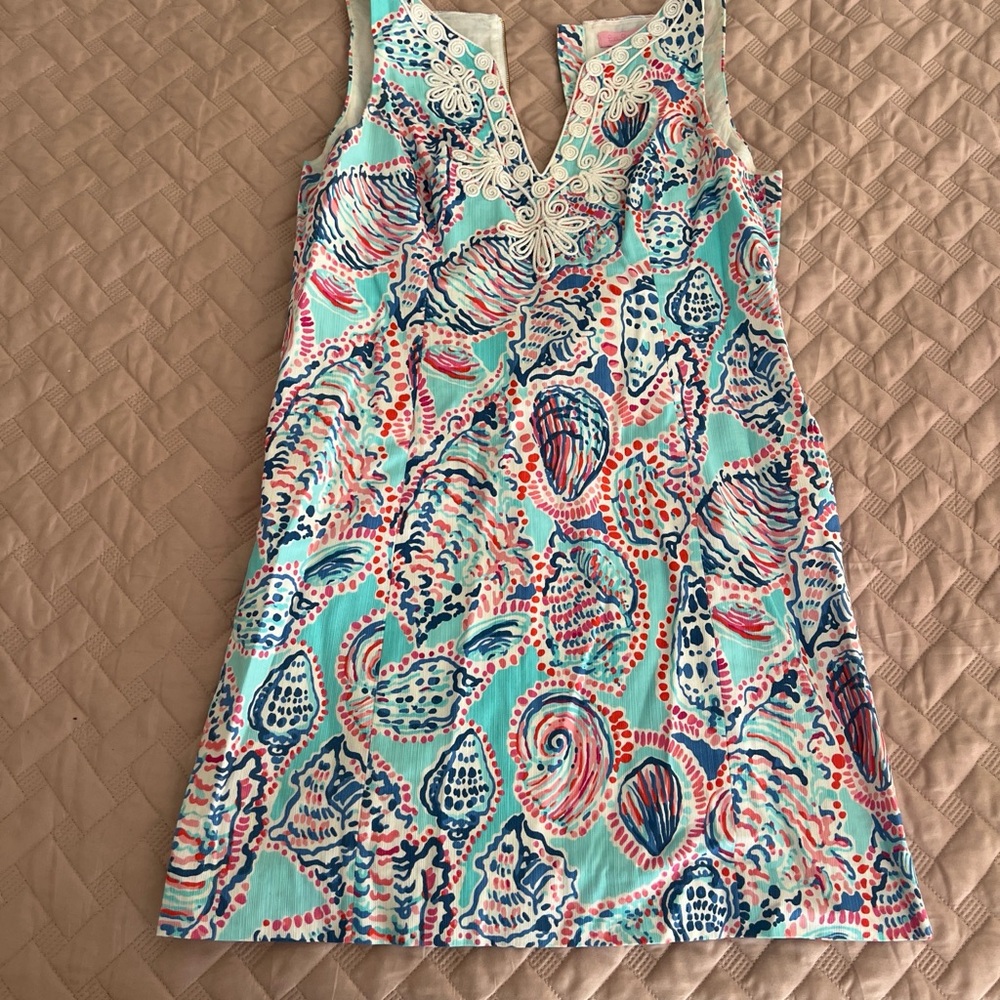 Lilly Pulitzer Aqua Shell-Print Sleeveless Shift Dress